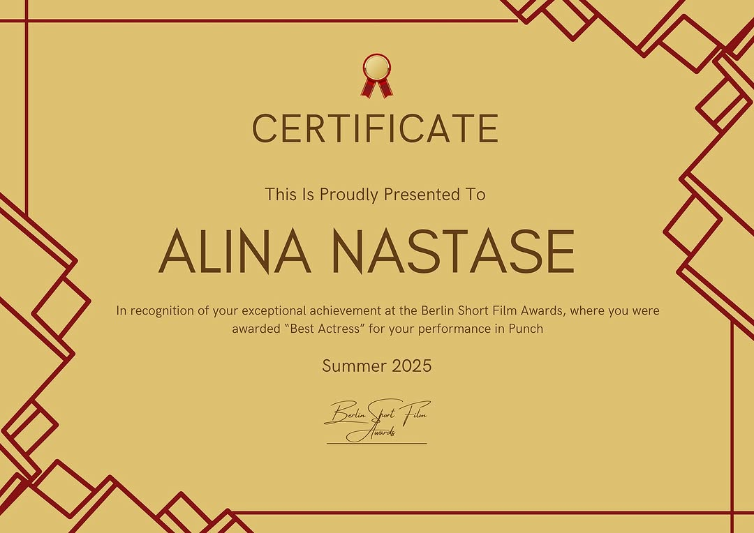 Certificate: 2025 Best Actress
Berlin Fashion Film Festival